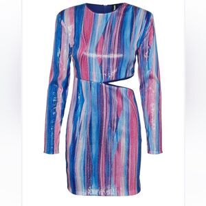 SOMETHING NEW Ruth Sequin Stripe Long Sleeve Dress in Limoges NWT